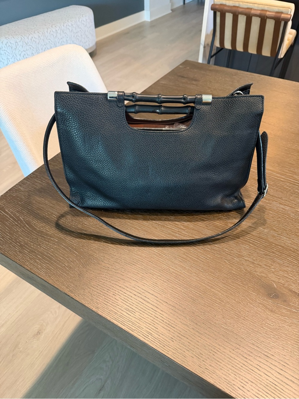 Gucci Black Leather Bamboo-Handle Shoulder Bag